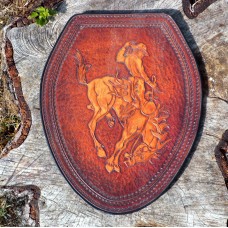 Hand Carved Leather Bronco Rider Toilet Seat Cover